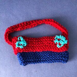 NWOT Vintage Hand-Knitted Made-in-Canada Colourful Red Mini-Purse Bag